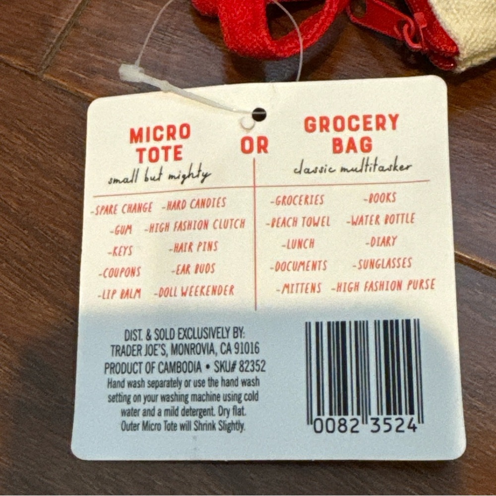 Trader Joe's Red micro Tote Bag with reusable bag holiday collection gift - Picture 4 of 7